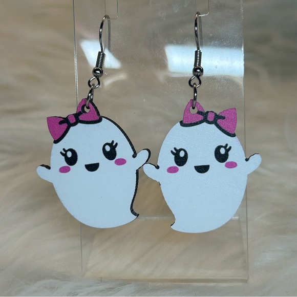 Wooden Ghost Earrings - Picture 2 of 5